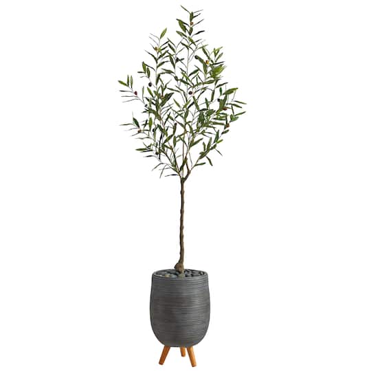 6ft. Olive Artificial Tree in Gray Planter with Stand